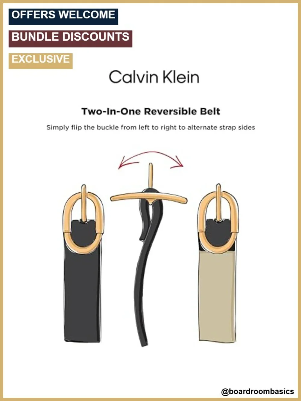 Reversible Skinny Belt for Jeans, Trousers and Dresses - Square Center Bar